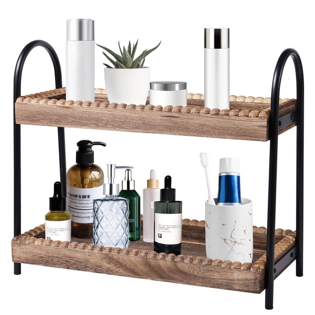 Organizador de encimera de baño BDBDYEAY con cuentas de madera de 2 niveles