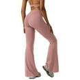 thumbnail image 2 of Women's Flare Leggings with Pockets Crossover High Waisted Bootcut Yoga Pants Tummy Control Bell Bottom Trousers, 2 of 8