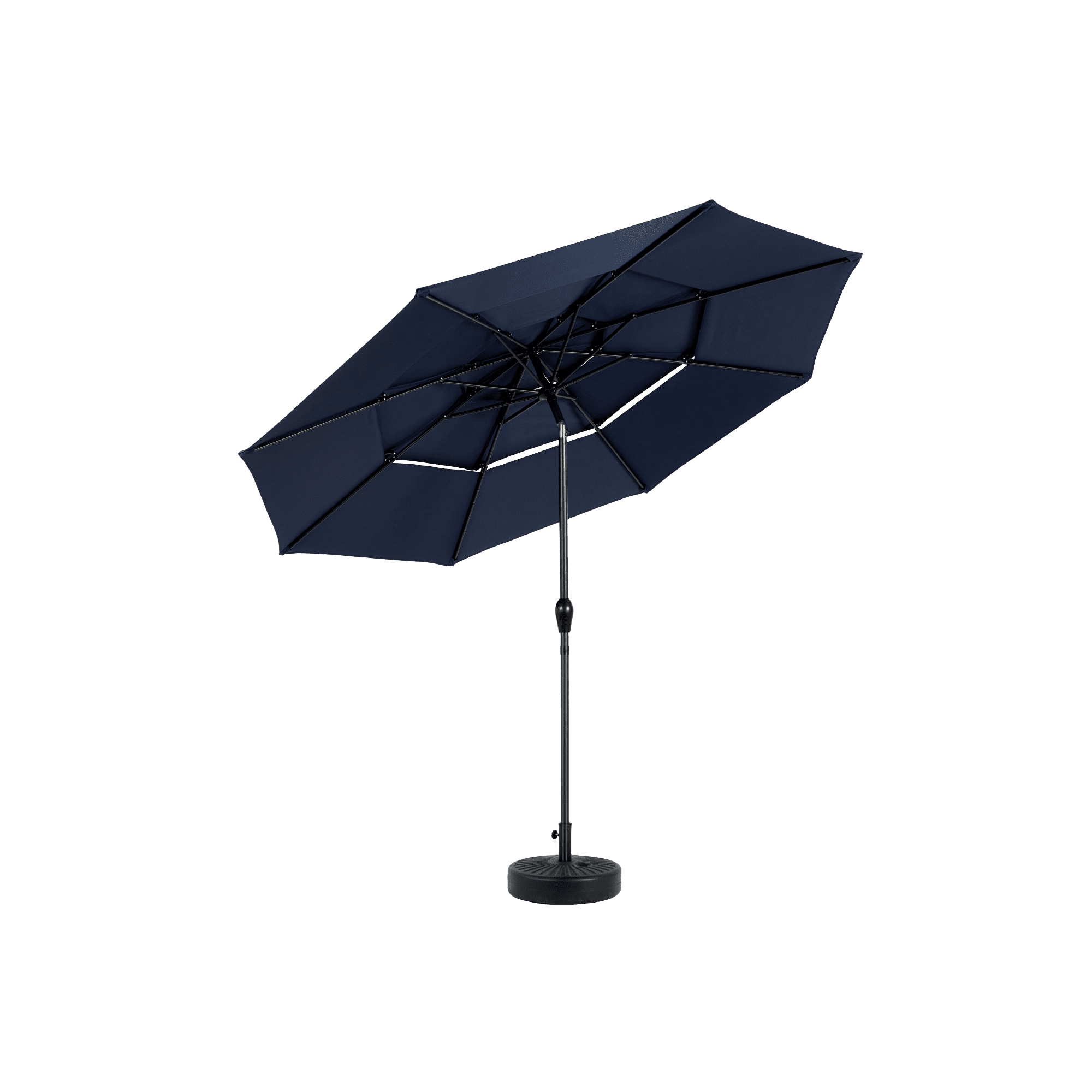 Leumius 10ft Outdoor Patio Umbrellas for Outside,3 Tier Auto-tilt Vented Market Table Umbrella for Backyard, Deck, Garden,Navy Blue(Base Not Included)