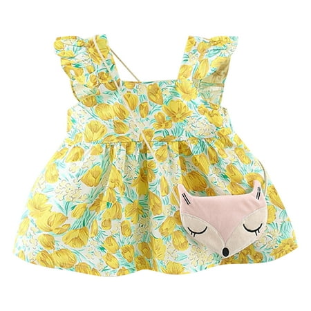 

HTGFGMGW Flower Girl Dress Toddler Girls Sleeveless Sundress Floral Prints Dress Princess Dress Clothes Girls Summer Outfits Yellow