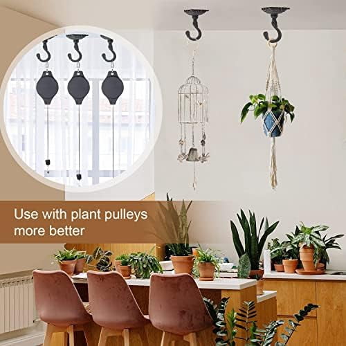 Heavy Duty Ceiling Hooks for Hanging Plants, 3PC Black 3.5x3.9Inch Large Cast Iron Ceiling Hooks, Antique Decorative Ceiling Swag Hooks for Hanging Planter Chandelier Wind Chime Lantern Hanger