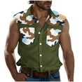 thumbnail image 1 of Camisas de Cuello para Hombres, Moda Casual Día de la Independencia Imprimir Turndown Bolsillos sin Mangas Tanque Deportivo, 1 of 5