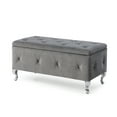 thumbnail image 2 of AC Pacific Crystal Tufted Faux Leather Storage Bench, Grey, 2 of 9