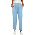 thumbnail image 2 of Womens Black Pants, Women's Fashion Casual Solid Color Pants Pocket Elastic Waist Strap Trousers Women High Waisted Pants (Blue,S), 2 of 8