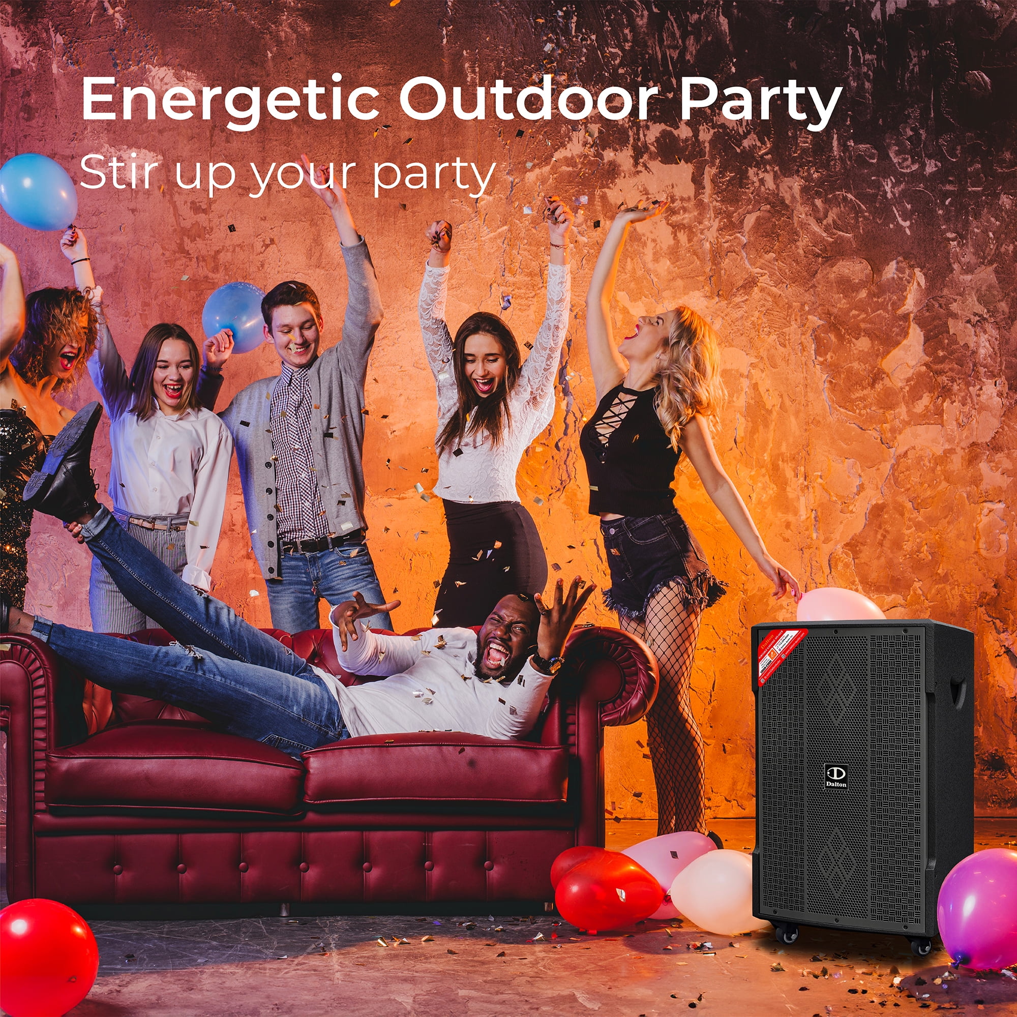 DALTON DS-12XPro Bluetooth Karaoke Machine for Adults, Kids 500W | 2 UHF Microphones | 360 Degree Wheels | 12" Woofer | USB/AUX | Trolley Speaker Car Outdoor Indoor Party