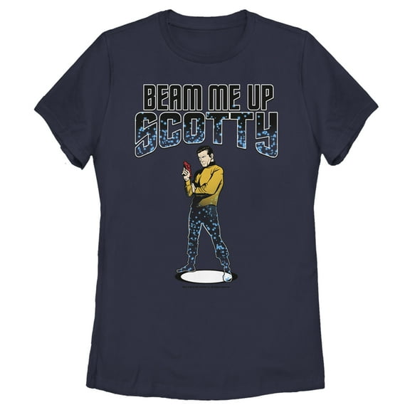 Women's Star Trek Cartoon Kirk Beam Me Up Scotty Transporter Graphic Tee Navy Blue 2X Large