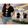 thumbnail image 3 of Cuteduck Women's Tops Summer Short Sleeve V-Neck Plus Size One-Sleeve Lace Three-Color Gradient Heart Print Casual Chic Blouses 1X-4X, 3 of 7