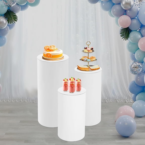 3 Pcs Cylinder Pedestal Stands,Round Pedestal Display Plinth,White Round Cylinder Pedestal Display,Wedding Party Event Decor Cylinder Pillars Stands Table for Flower Cake Dessert Display