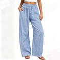 thumbnail image 6 of Cagogo Women's Wide Leg High Waisted Trousers with Pockets Plaid Casual Lounge Pants Vacation Travel Work Outfits Fall Fashion Clothes, Navy S, 6 of 8