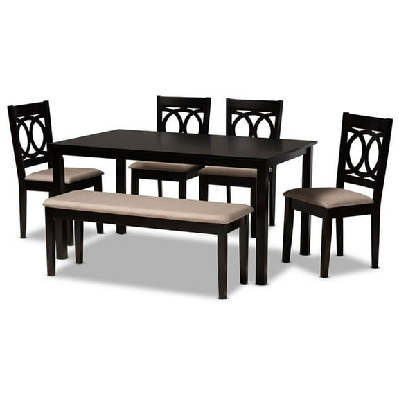 Bowery Hill Sand Fabric and Dark Brown Finished Wood 6-Piece Dining Set