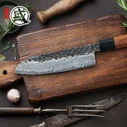 MITSUMOTO SAKARI 7 inch Japanese Santoku Chef Knife, High Carbon Stainless Steel Kitchen Cooking Knife