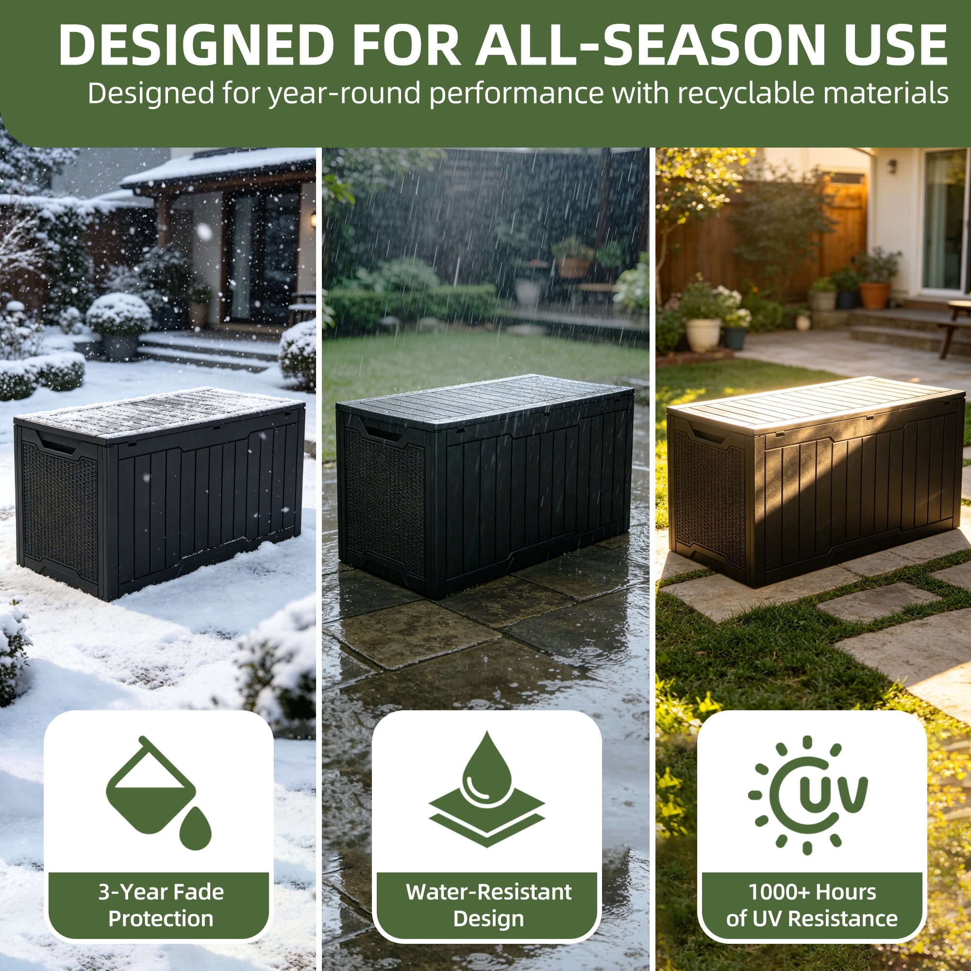 Uforic 100 Gallon Resin Deck Box, Waterproof Lockable Outdoor Storage Box for Patio Cushions Garden Tools Pool Supplies, Black