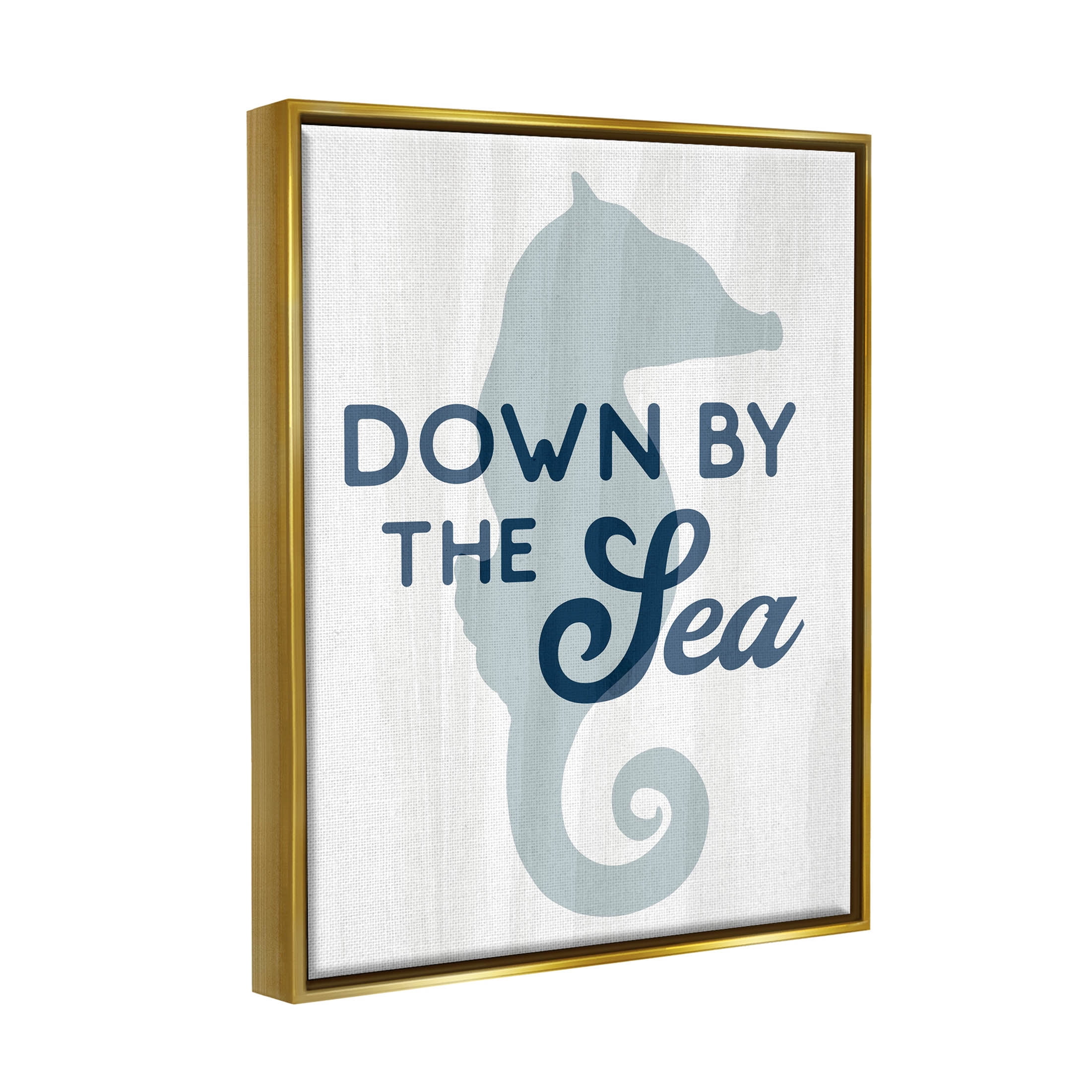 Stupell Industries Down By The Sea Seahorse Graphic Art Metallic Gold Floating Framed Canvas Print Wall Art, Design by Lil' Rue