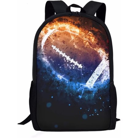 FKELYI Casual Backpack with Fire Rugby Ball Water Resistant Travel and Sports Tactical Backpacks for Men and Middle High School Boys