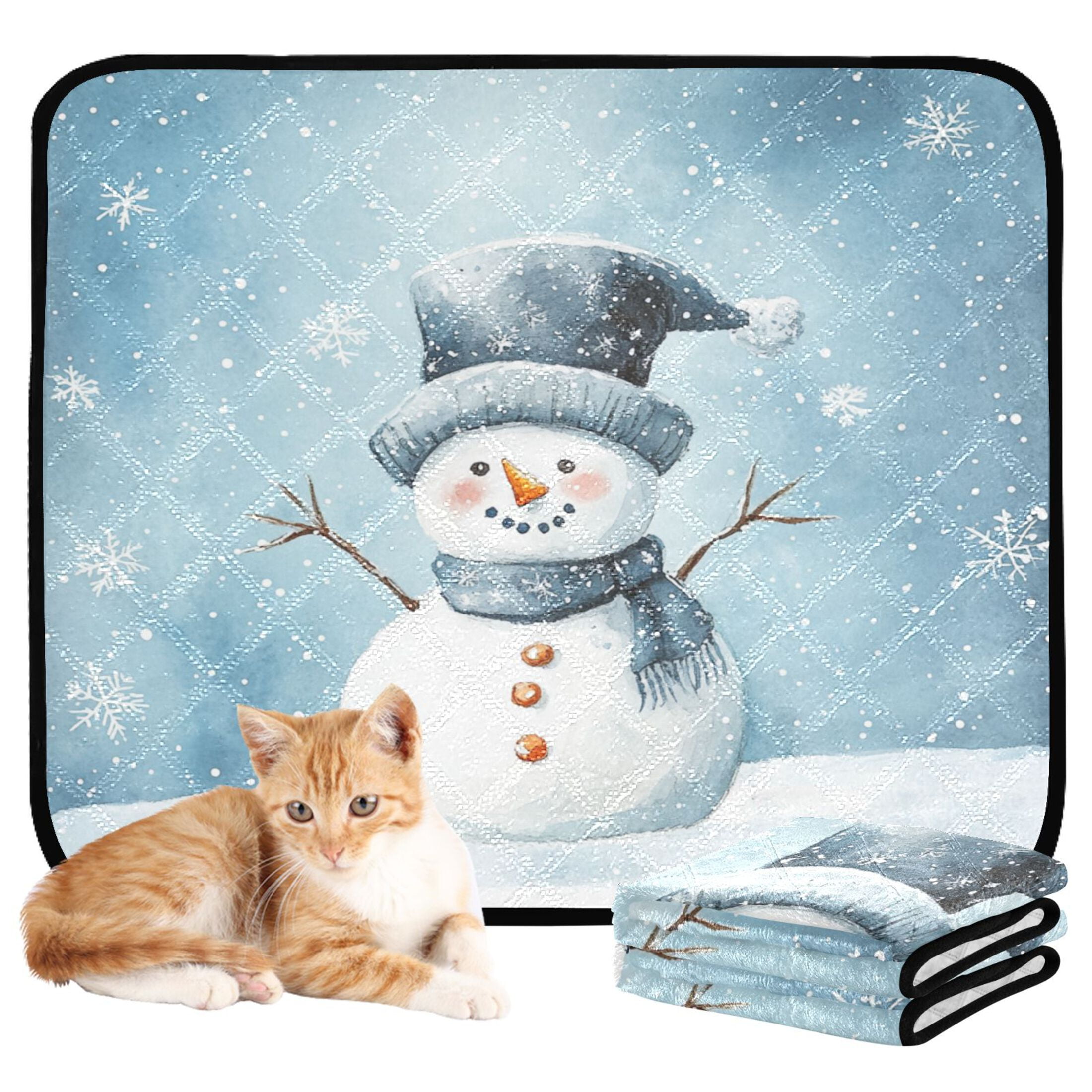 Qxltty Cute Children's Book Illustration Style Snowman Cat litter Pads Pet Set of 2 Diaper Mats Center Anti-leakage Layer Absorbent Soft and Comfortable