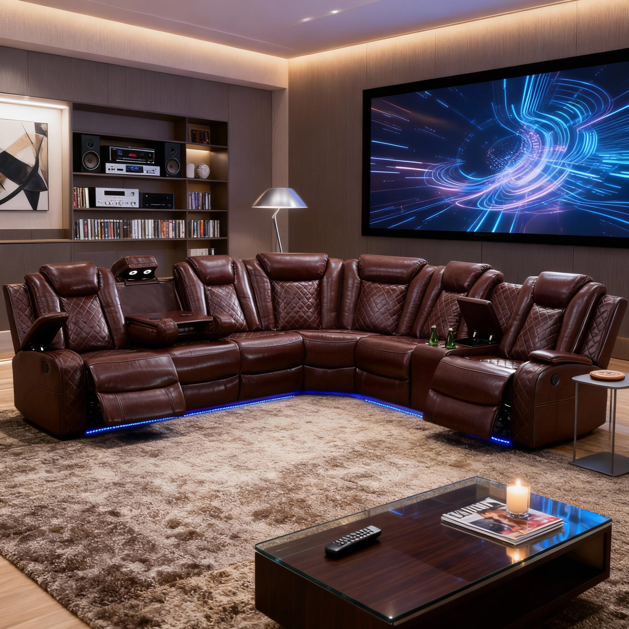 Gewnee Multi-Functional Electric Sofa,Adjustable Height with USB Charging Function,Storage Function,LED Ambient Light and Princess Seat.Brown Red