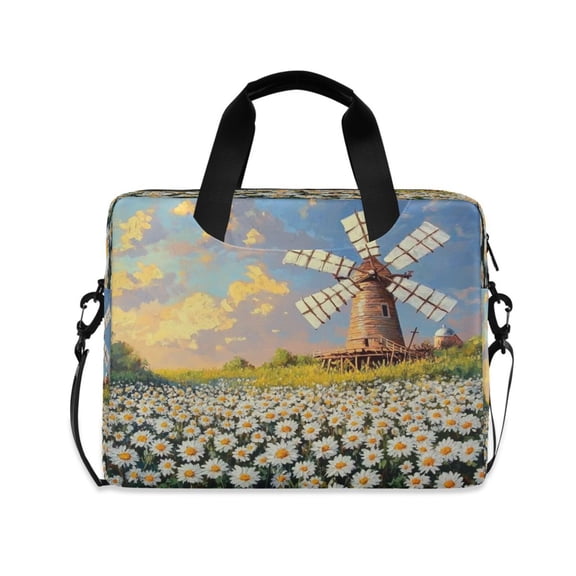 16inch Laptop Briefcase, Business Laptop Bag with Detachable Strap & Padded Compartment, Water-Resistant Polyester,Daisies Everywhere