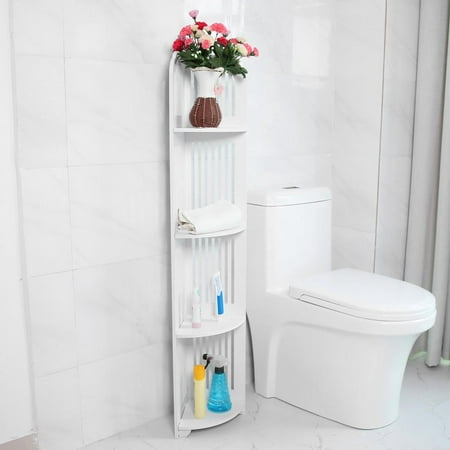 Corner Standing Shelf Corner Shelf,HURRISE 4-Tier White Wooden Standing Corner Shelf Bathroom Bedroom Storage Rack ()