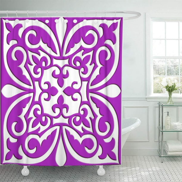 Cynlon Tiles Moroccan Violet Purple And Pattern Ceramic Bathroom Decor Bath Shower Curtain 60x72 
