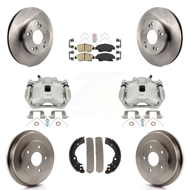 Transit Auto Front Rear Disc Brake Caliper Rotors Drums Ceramic Pads Kit (8Pc) for Car Honda Civic KC8-101483N