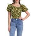 thumbnail image 1 of BLUSA FLORAL PARA MUJERES INSPIRE CHIC CON ESCOTE EN CORAZÓN, MANGAS ABULLONADAS Y ESPALDA ELÁSTICA, TOP CASUAL VERDE OLIVA TAMAÑO S, 1 of 6