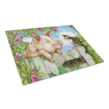 Pig at the Gate with the Cat Glass Cutting Board Large