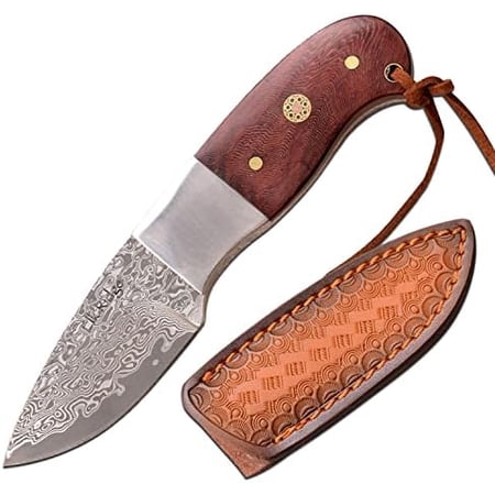 – Outdoors Fixed Blade Knife – Genuine Damascus Stainless Steel Blade Rose Wood Handle Full Tang Construction Includes Leather Sheath Camping Survival – ER-111RDM Brown/Polished$$Other