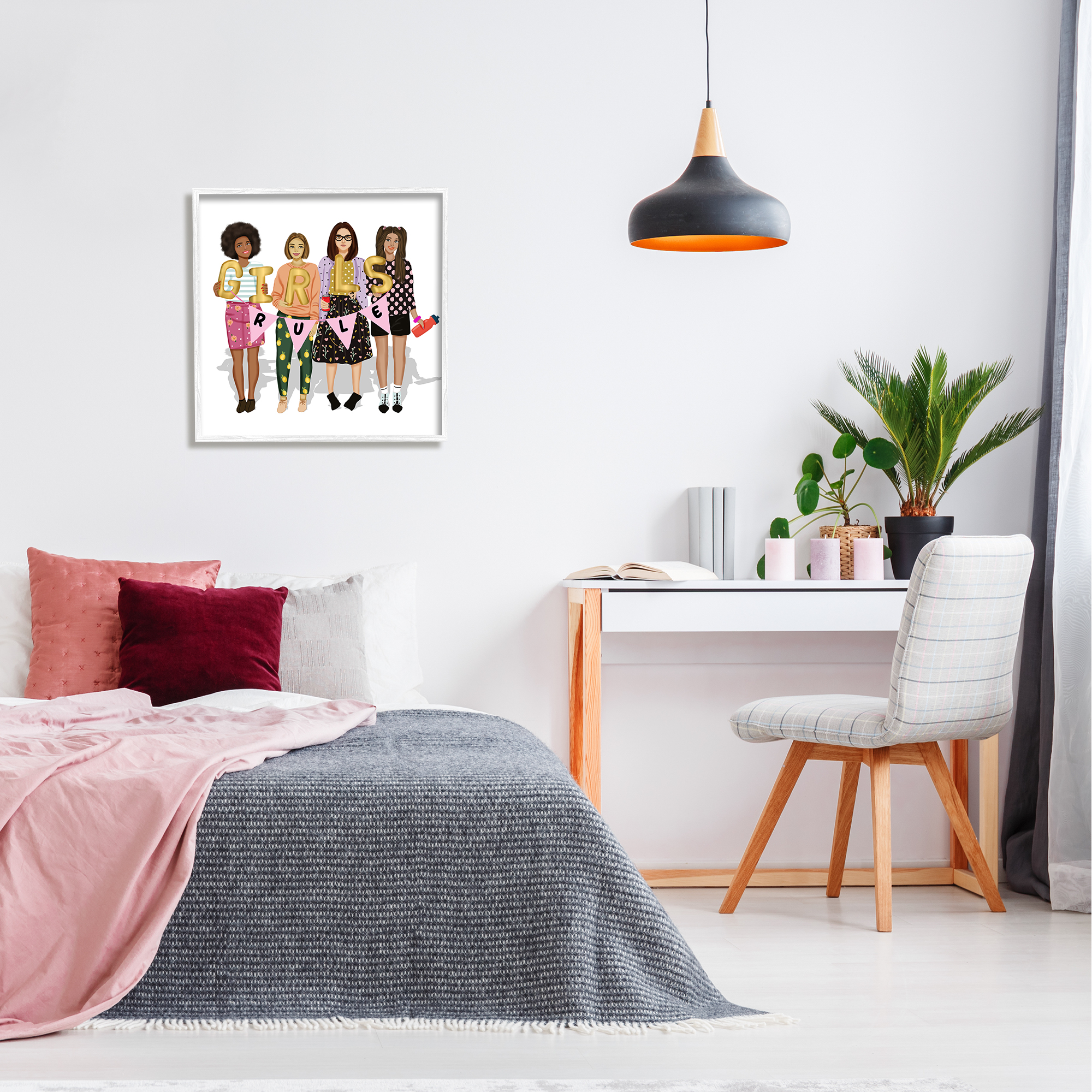 Stupell Industries Girls Rule Inspirational Abstract Painting White Framed Art Print Wall Art, 24 x 24