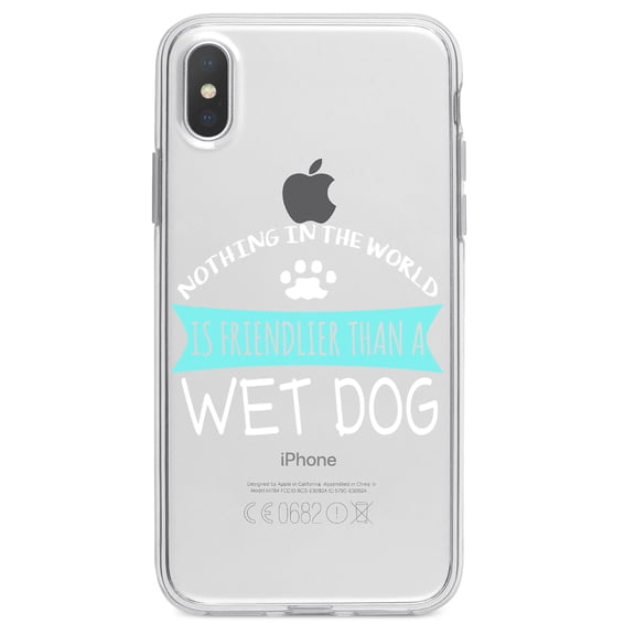 DistinctInk Clear Shockproof Hybrid Case for iPhone XR (6.1" Screen) - TPU Bumper Acrylic Back Tempered Glass Screen Protector - Nothing Friendlier Than a Wet Dog