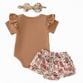 thumbnail image 7 of CAUYDY Little Girls Summer Clothing Set Toddler Baby Fly Sleeve Romper & Graphic Skirt & Headband 3-Piece Outfit for Newborn Infant Girl 6-24 Months (Sizes 12-18 Months,D1-Brown), 7 of 7