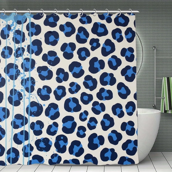 Abstract Blue Navy Leopard Print Shower Curtain,Modern Fabric Waterproof Shower Curtain Set with Hooks 70.8×70.8Inch (180×180cm)