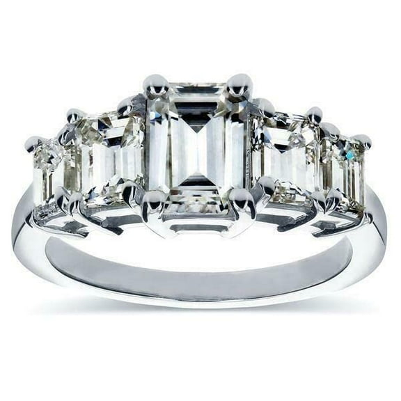 HeartsAndYou 3ct Emerald Cut Moissanite Elegant Five Stone Engagement Ring for Women 18k White Gold over Silver
