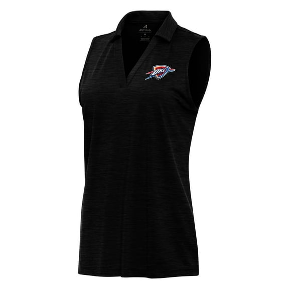 Women's Antigua Heather Black Oklahoma City Thunder Layout Sleeveless V-Neck Polo