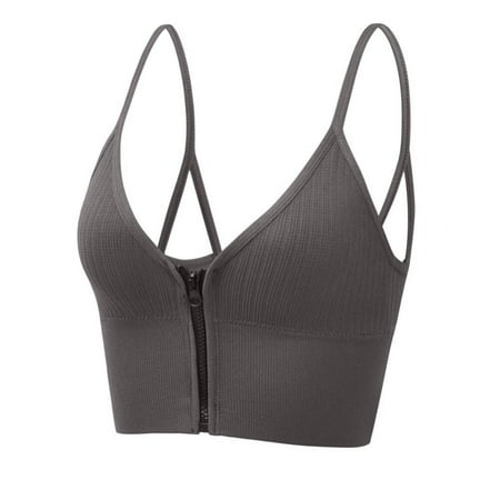 

ZDMATHE Women s Zip Front Push Up Bra Ribbed Crop Top Workout Yoga Sports Bra With Removable Pads