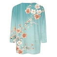 thumbnail image 4 of CYMMPU Summer Trendy Shirts 3/4 Sleeve Flower Printed Blouses for Women Dressy Casual Round Neck Spring Tops Loose Fit Lightweight Basic Tees Blue S, 4 of 5