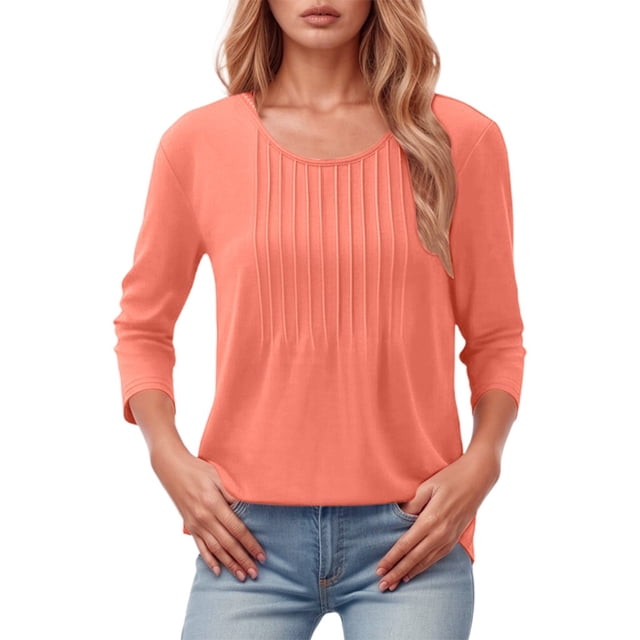 UANWENN Haut Plissé à Manches Longues Mode Décontractée Col Rond Bas pour Femmes Chemises à Manches Longues Fines T-Shirt Raglan Décontracté