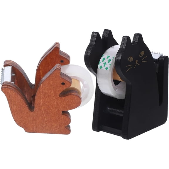 Wooden Cartoon Tape Dispensers Non-Skid Cat Squirrel 2pcs