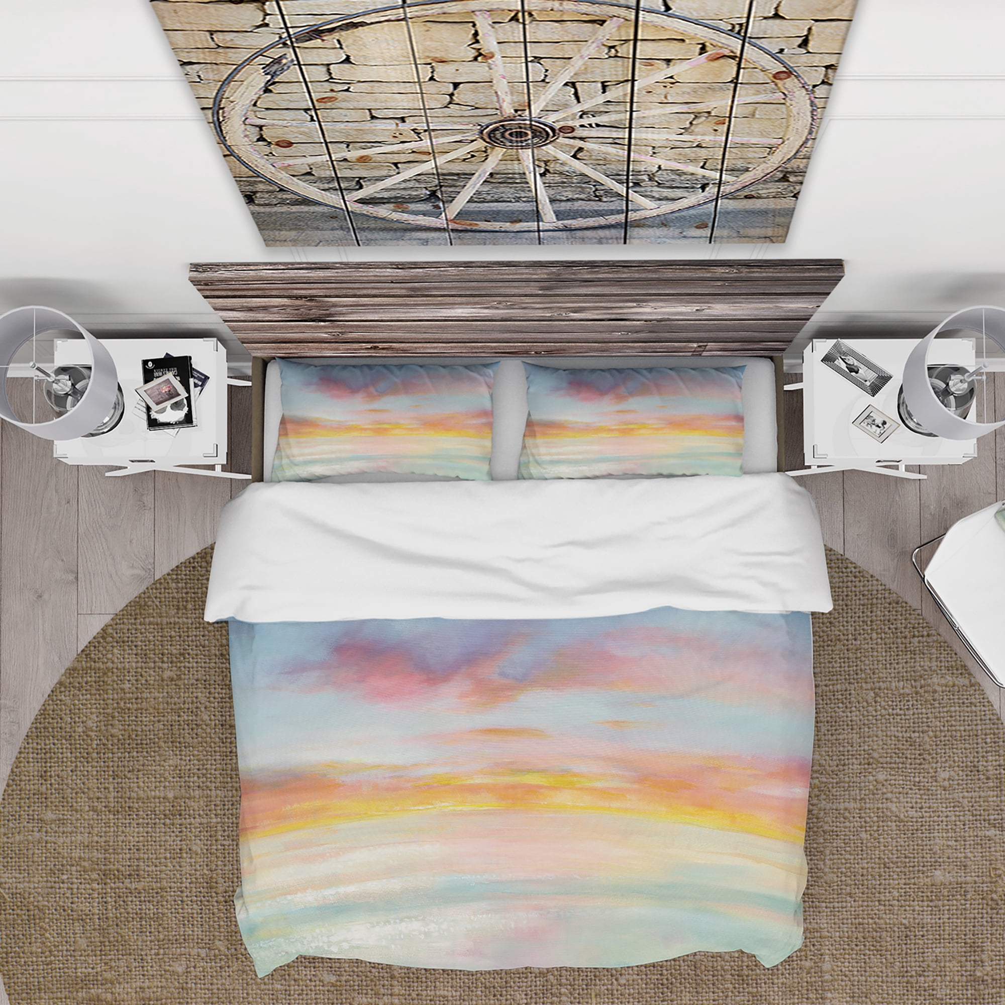 Designart 'Pastel Pink And Blue Clouds' Traditional Duvet Cover Set