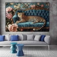 thumbnail image 3 of Mudket Vintage Leopard on Dark Teal Sofa with Peony Flowers Framed Canvas Wall Art, Elegant Animal Wall Art for Living Room, Home Office, Bedroom Decor, Ready to Hang-20"L x 16"W, 3 of 10