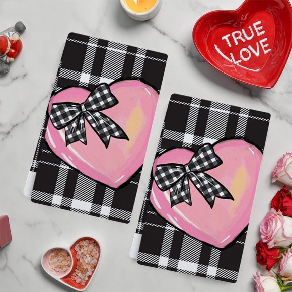 Lekihaqq Happy Valentines Day Kitchen Towels Super Soft High Durability Multipurpose Drying Cloth Tea Towel for Cooking Baking Dishwashing Table Decor