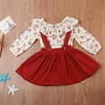 thumbnail image 4 of Douhoow 1-5Y Little Girls Summer Outfit Set Long Sleeve Floral Tops Red Suspender Skirt, 4 of 8