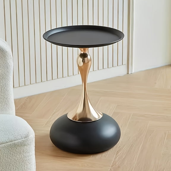 Ecoboom Modern Round Side Table, Metal Pedestal Accent Table with Tray Top for Living Room or Bedroom, Black