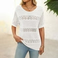 thumbnail image 6 of Jalioing Women's Summer Sweaters Half Sleeve Crew Neck Crochet Sweater Tops Lightweight Fall Trendy Clothes, 6 of 7