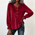 thumbnail image 4 of Women's Solid Velvet Long Sleeve Tops Notched V Neck Loose Tunic Shirts Business Casual Blouses Fall Winter Dressy Tops Daily Outfits Wine, 4 of 7