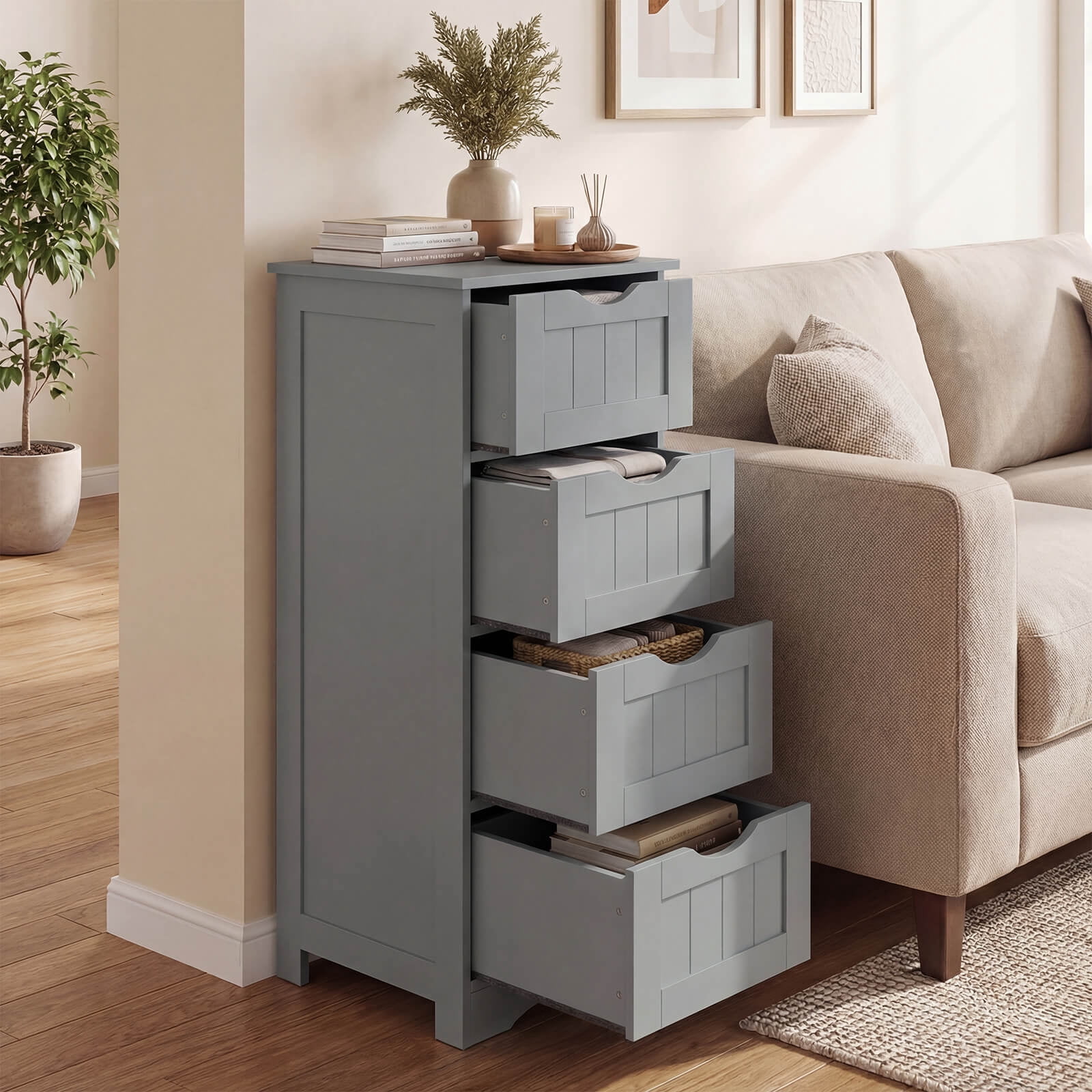 Costway 32.5'' Bathroom Floor Cabinet with Anti-tipping Device Freestanding Towel Cabinet Gray