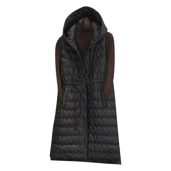 Taqqpue Women's Long Quilted Puffer Vest Solid Color Sleeveless Hooded Padded Coats Jacket Winter Keep Warm Oversize Outerwear with Pockets for Women