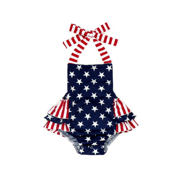 Baby Girls Patriotic USA Stars Stripes Cotton Romper Fourth of July ...
