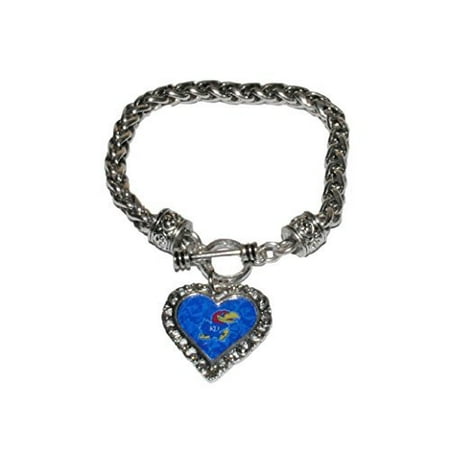 - Kansas Jayhawks College Bracelet - Braided Toggle with Lace Trim Heart