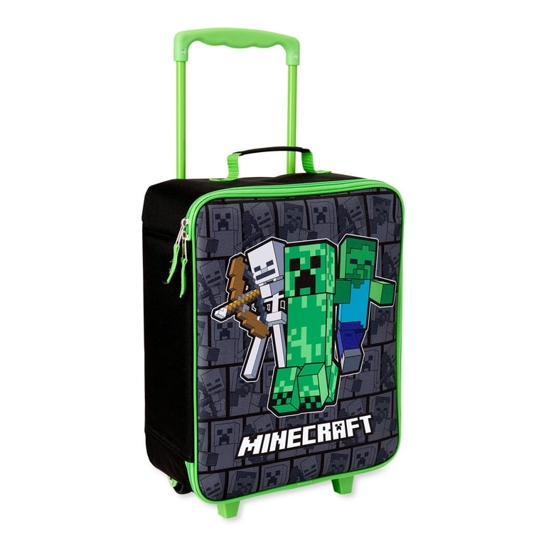 Minecraft Kids Suitcase for Boys and Girls Foldable Trolley Hand Luggage Bag Carry on Gamer Travel Bag with Wheels Size Cabin Bag Wheeled Bag with