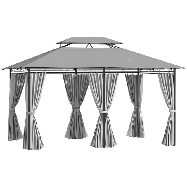 Outsunny Pavillon de Terrasse 10 Pieds x 13 Pieds avec Rideaux, Gris Foncé